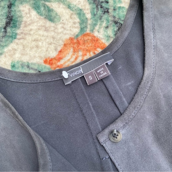 Vince Suede Leather Short Sleeve Top Blouse Gray Size Small - Picture 2 of 8